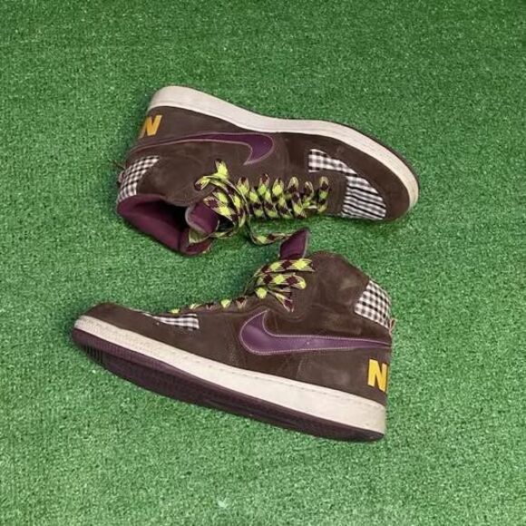2008 Nike Terminator Plaid Hightop’s Brown & Maroon Plaid Sneakers Size 11.5 - Picture 2 of 9